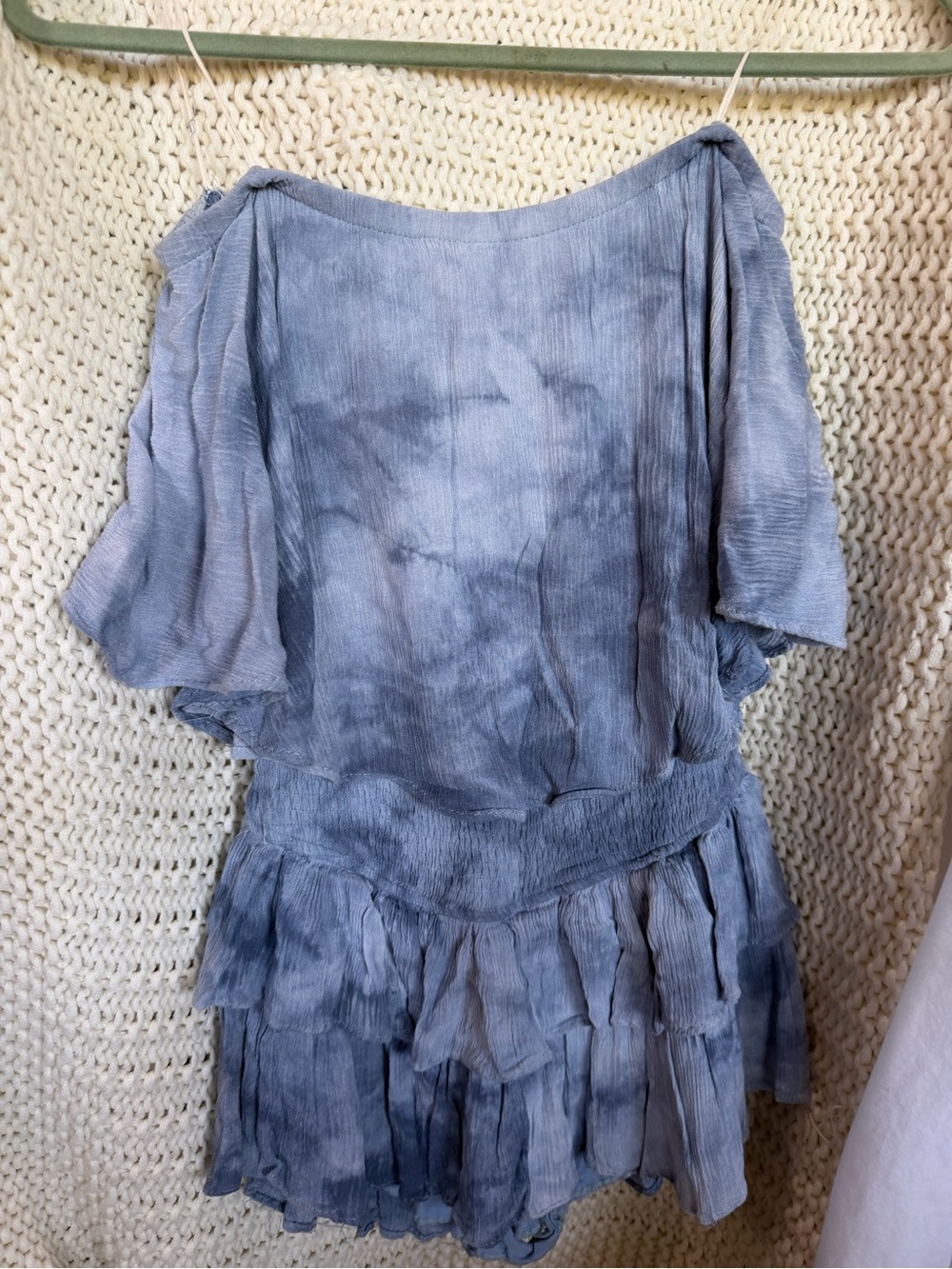 Mustard Seed Light Blue Tie-Dye Ruffle strapless Romper